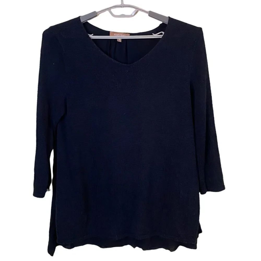 Ellen Tracy Sheer Back Black Cotton Rayon Sweater Size Medium